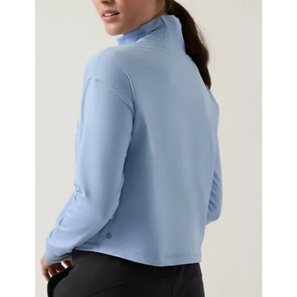 Athleta Sky Blue Whistler Mock Neck Top Crop Long Sleeve Women's Size Small - Picture 9 of 13